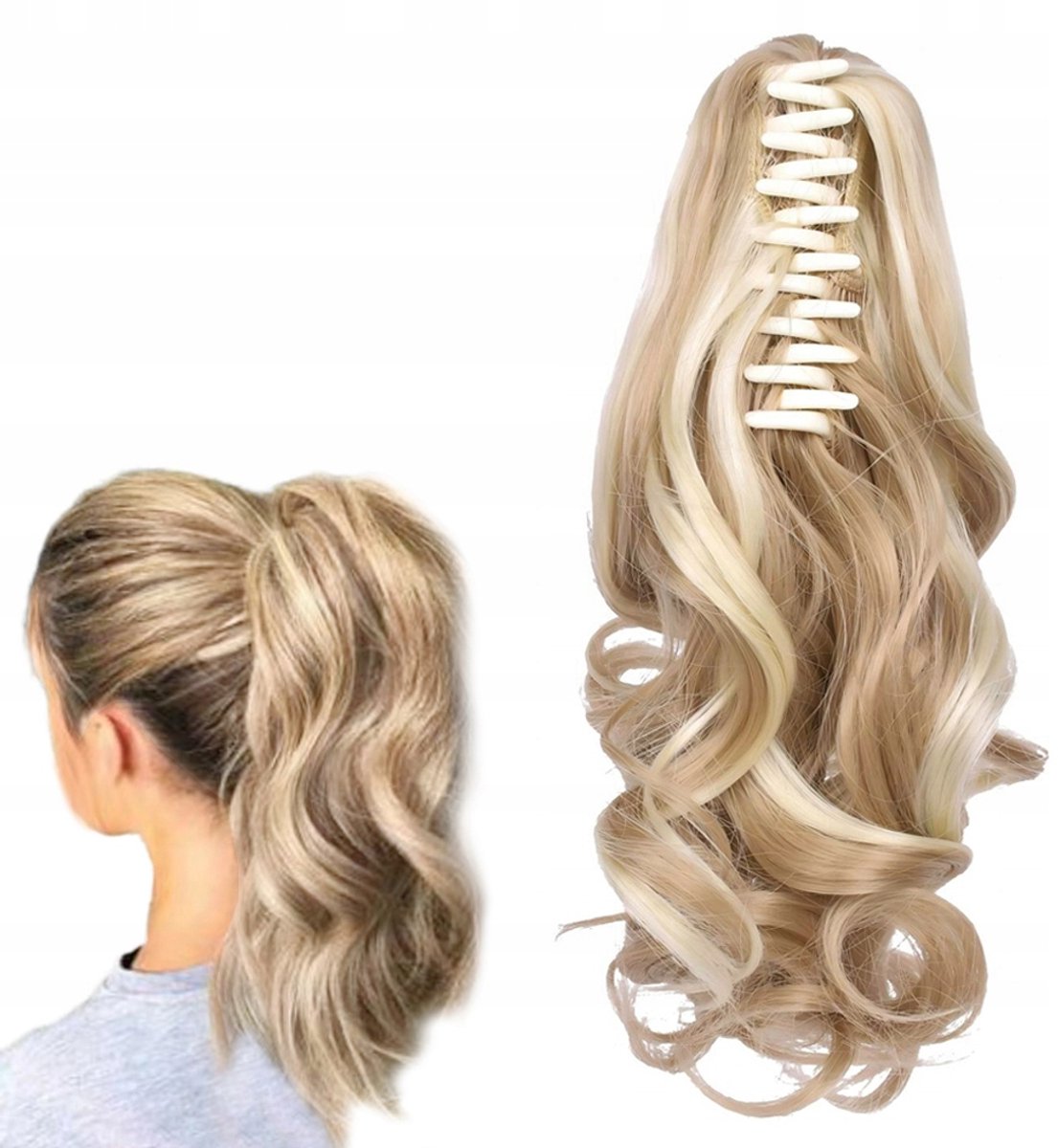 Krullende Paardenstaart Clip-in 38CM Gemengd Blond Synthetisch Haarstuk