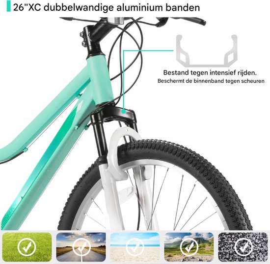 Mountainbike - Voor dames - 18 versnellingen, voorvorkvering, dubbele mechanische schijfremmen - 66 cm, roze — afbeelding 4