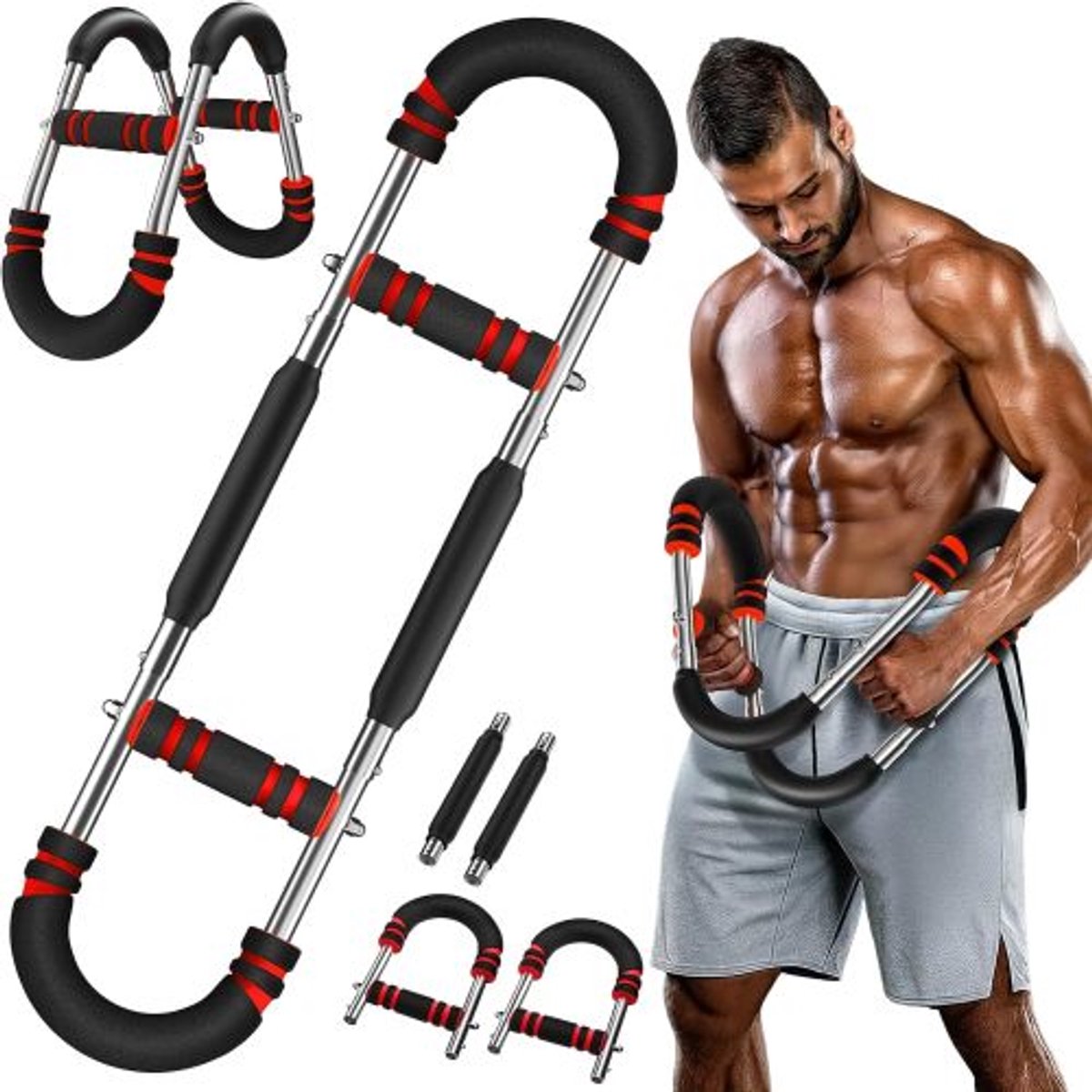 Twister-armtrainer (30–50 kg / 70–110 lb) – Verstelbaar, draagbaar borsttrainingsapparaat met 3 weerstandsniveaus – Fitnessapparatuur voor het bovenlichaam voor thuis, op kantoor en op reis