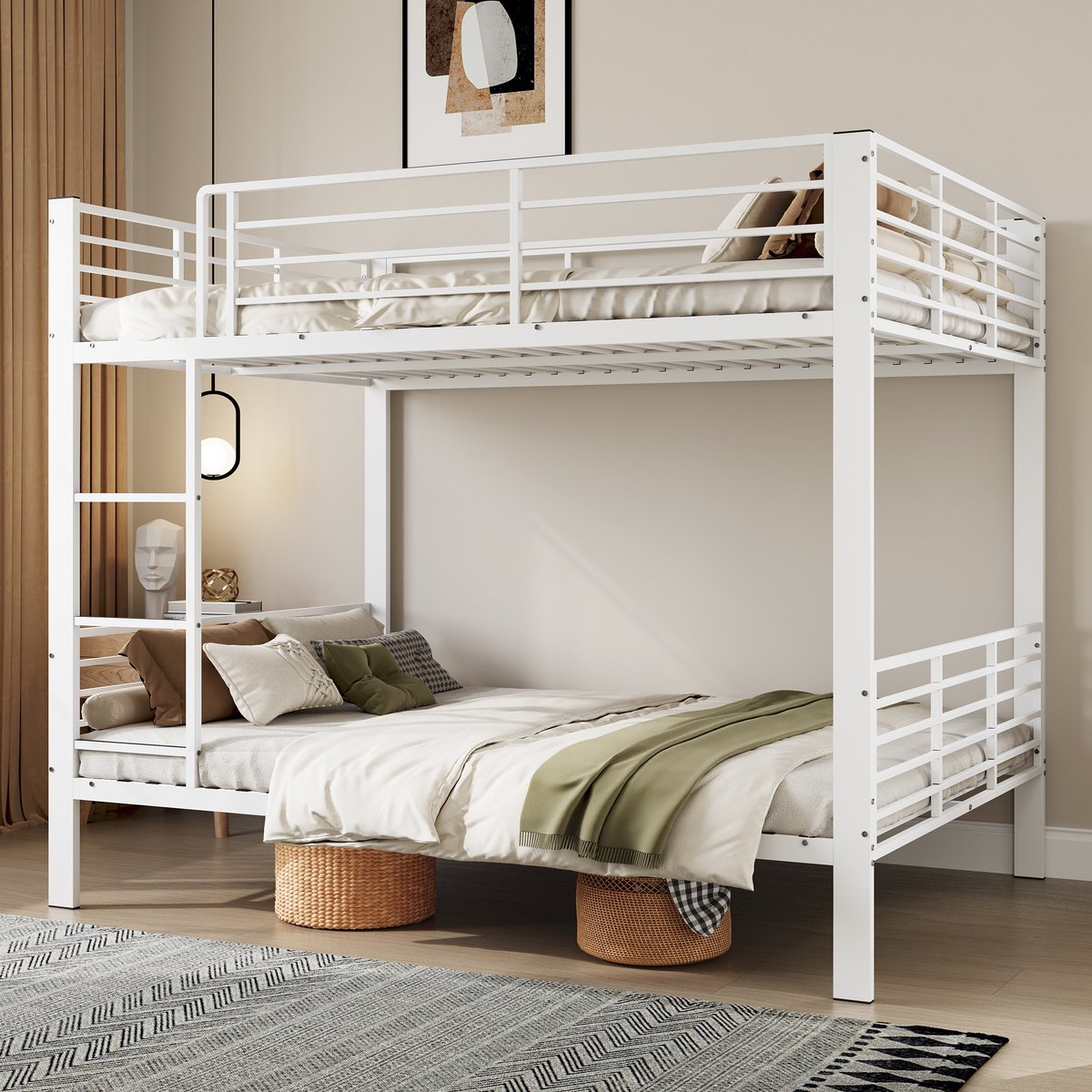PHOEBE CAT Stapelbed - 140 x 200 cm - Metalen frame - Met valbeveiliging - Wit