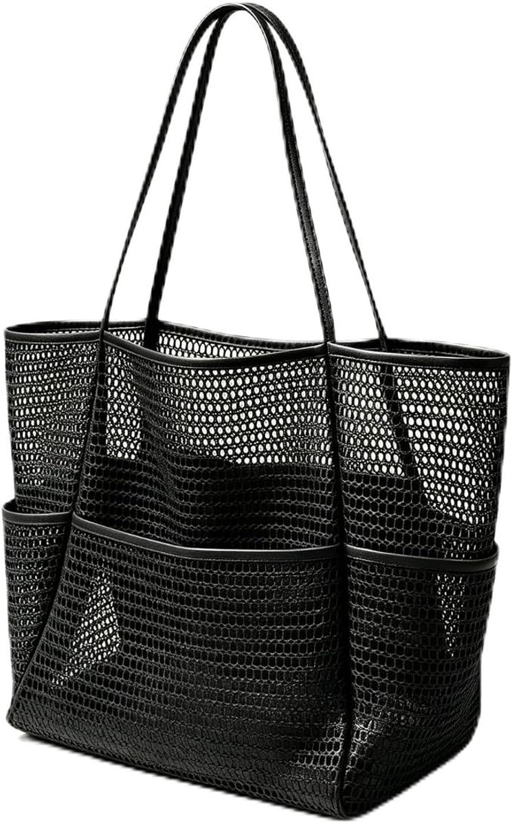 Grote strandtas van nylon net, opvouwbaar, ideaal voor strand, picknick en winkelen, geschikt voor gezinnen en dagelijkse pendelaars