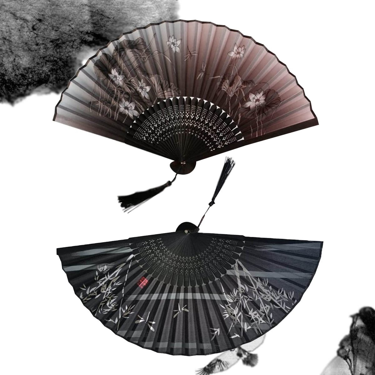 Solidchoice - 2 Stuks Opvouwbare Bamboe Ventilatoren - Hand Fans voor Feesten en Decoraties