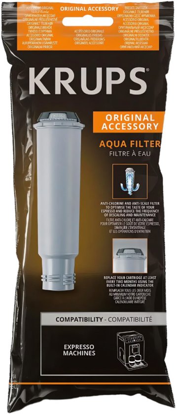 Krups Aqua Filter F08801 waterfilter voor espressomachines, met anti-chloor en anti-kalk.