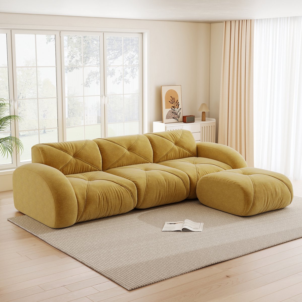 281x171x76cm Chenille Sofa met 32D-schuim en Hoogdrukvermogen - Comfortabel voor Alle D..., Geel