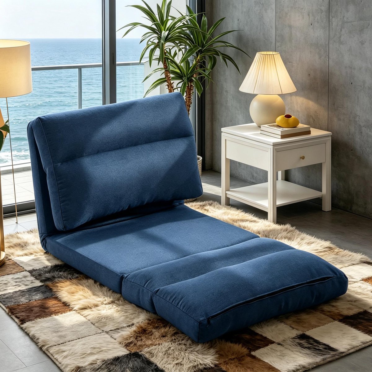 Dunkelblauer Verstellbarer Boden-Lazy-fauteuil 70x72x56cm - Polyester fauteuil Met 90°–180° Neigfunkt..., Blauw