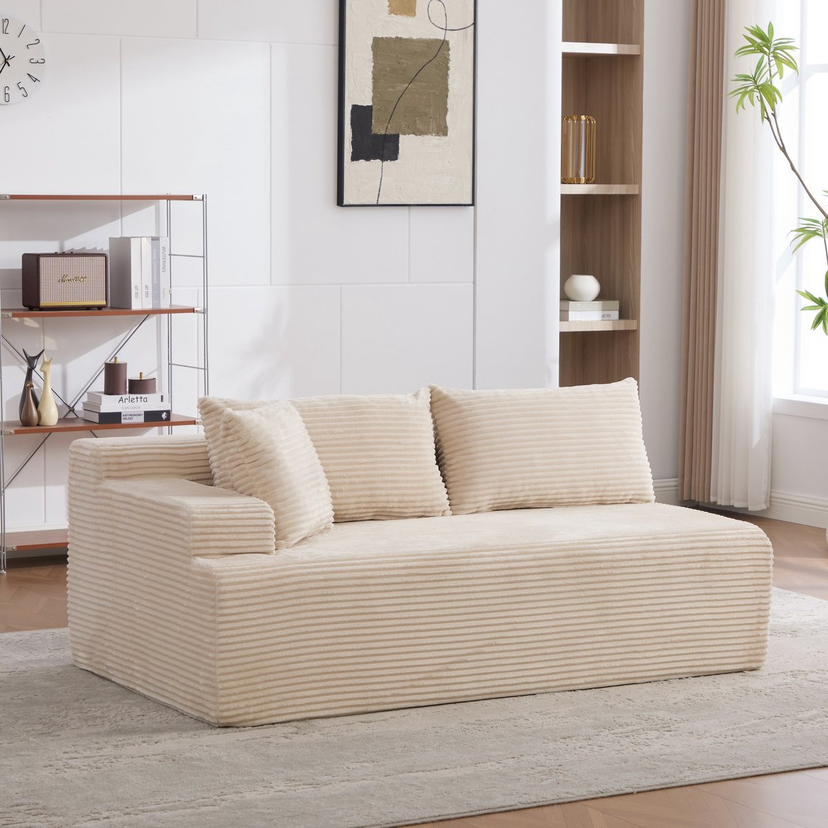 Cloud Bank - Moderne Chenille Sofa 2-Zits Met Loungegedeelte - Frameloze Compressie Bank Met Diepe Zit En Zachte Kussens - Geen Montage Nodig - Luxe Lounge Sofa Voor Woonkamer Slaapkamer Kantoor - Beige