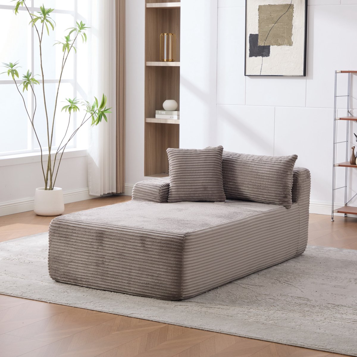 Modulaire Fauteuil - Chenille Cloud Lounge Stoel Met Chaise Longue Design, 30D Schuim En Geen Montage Nodig - Zachte Relaxstoel Voor Woonkamer, Slaapkamer En Kantoor - Grijs