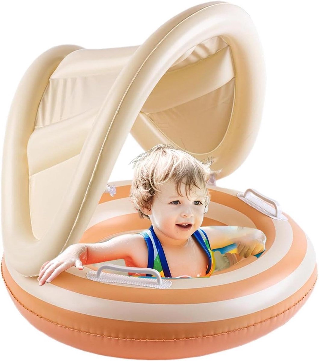Opblaasbare Zwemstoel Kinderen - Zwemband Baby - Waterpret Beleven - Afneembare Zonnekap - 57x49 cm - Oranje