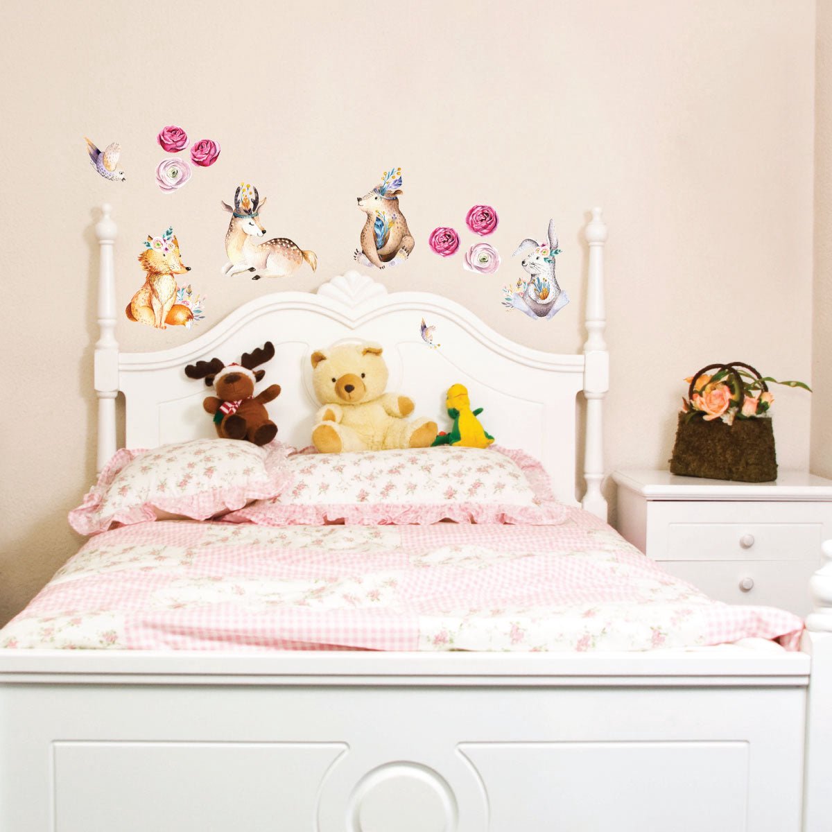 Ambiance Sticker Muurstickers - Dieren en bosrozen - Transparante achtergrond - 70x70cm Multi color