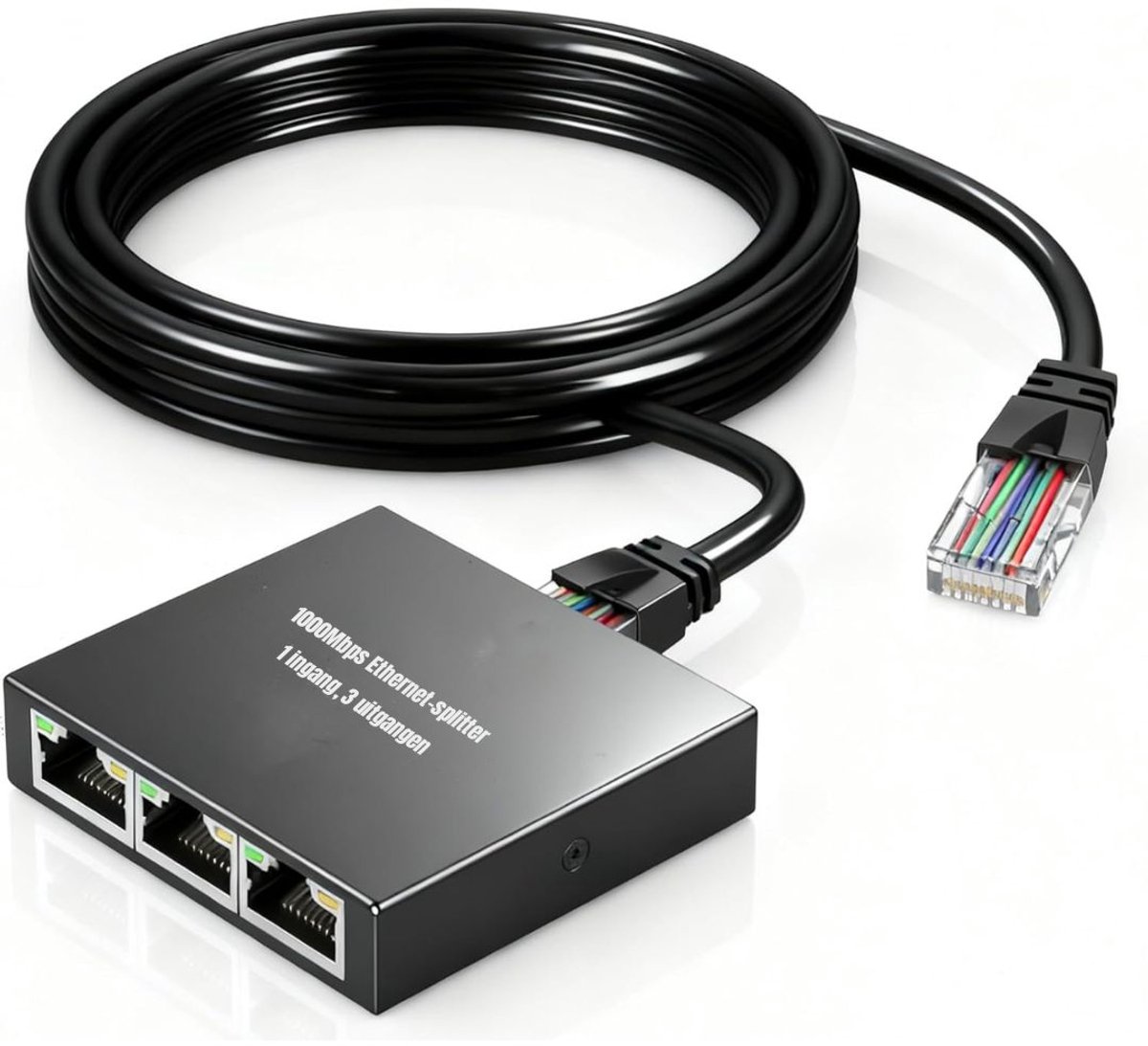 KIRA® Internet Splitter - Netwerk Splitter - Netgear Switch - Netwerk Switch - Splitter Internetkabel - Zwart - 6cm x 6cm x 2cm