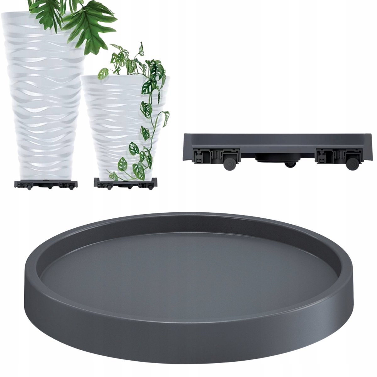 Verrijdbare plantenstandaard met wielen 360° - Antraciet - Ø 29,2 cm