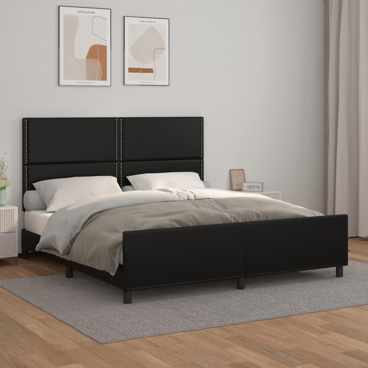 Generisch Bed frame, bed with adjustable headboard, easy-care surface, slats for firm grip, suitable for bedroom and - ShopVlot