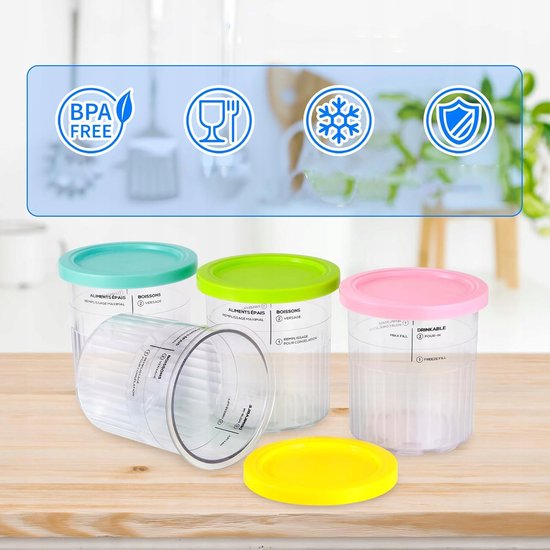 IJscontainers - Ijsbekers met Deksel - 4 Stuks - 680 ml - Ice Cream Containers - Compatibel met Ninja Creami NC500/NC501 - Luchtdicht & Lekbestendige - met Lepels - BPA Vrij - Vaatwasmachine — afbeelding 2