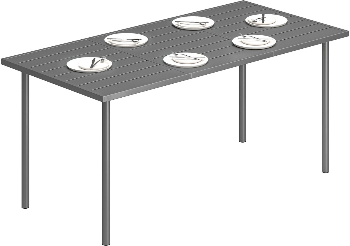 Tuintafel voor 6 personen-165 x 80 cm-rechthoekige eettafel voor buiten met lattenblad