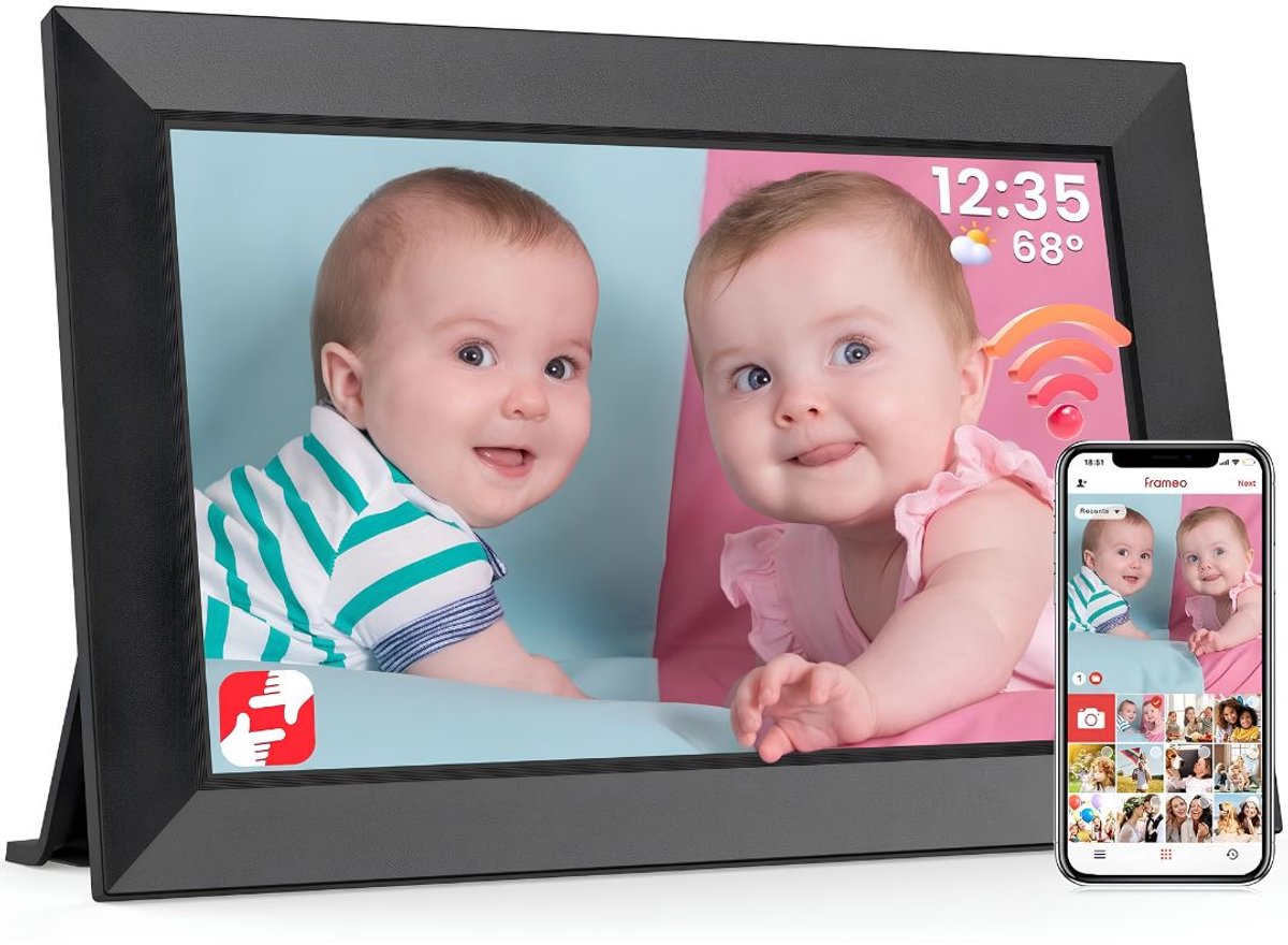 JCP® Digitale Fotolijst - Digitale Fotolijst met Wifi - Frameo Digitale Fotolijst - Zwart - 26cm x 18cm x 3cm