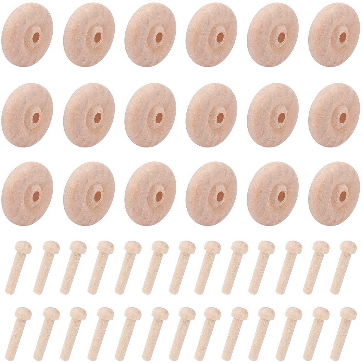 Solidchoice - 36 Sets Houten Wielen Set - Mini Wielen voor Knutselwerk en Houtbewerking