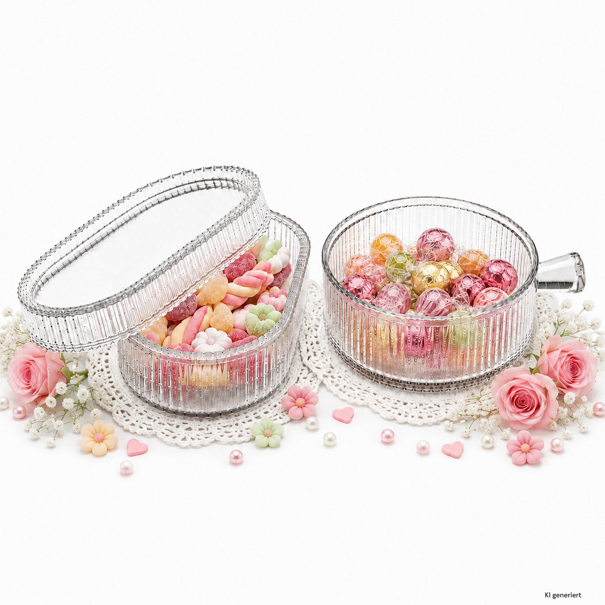 SCHNICK & SCHNACK 2-delige Bonbonnière Set 1x Ovale schaal met deksel & 1x Ronde bonbonnière met handvat – 1x 27022472 & 1x 23468802