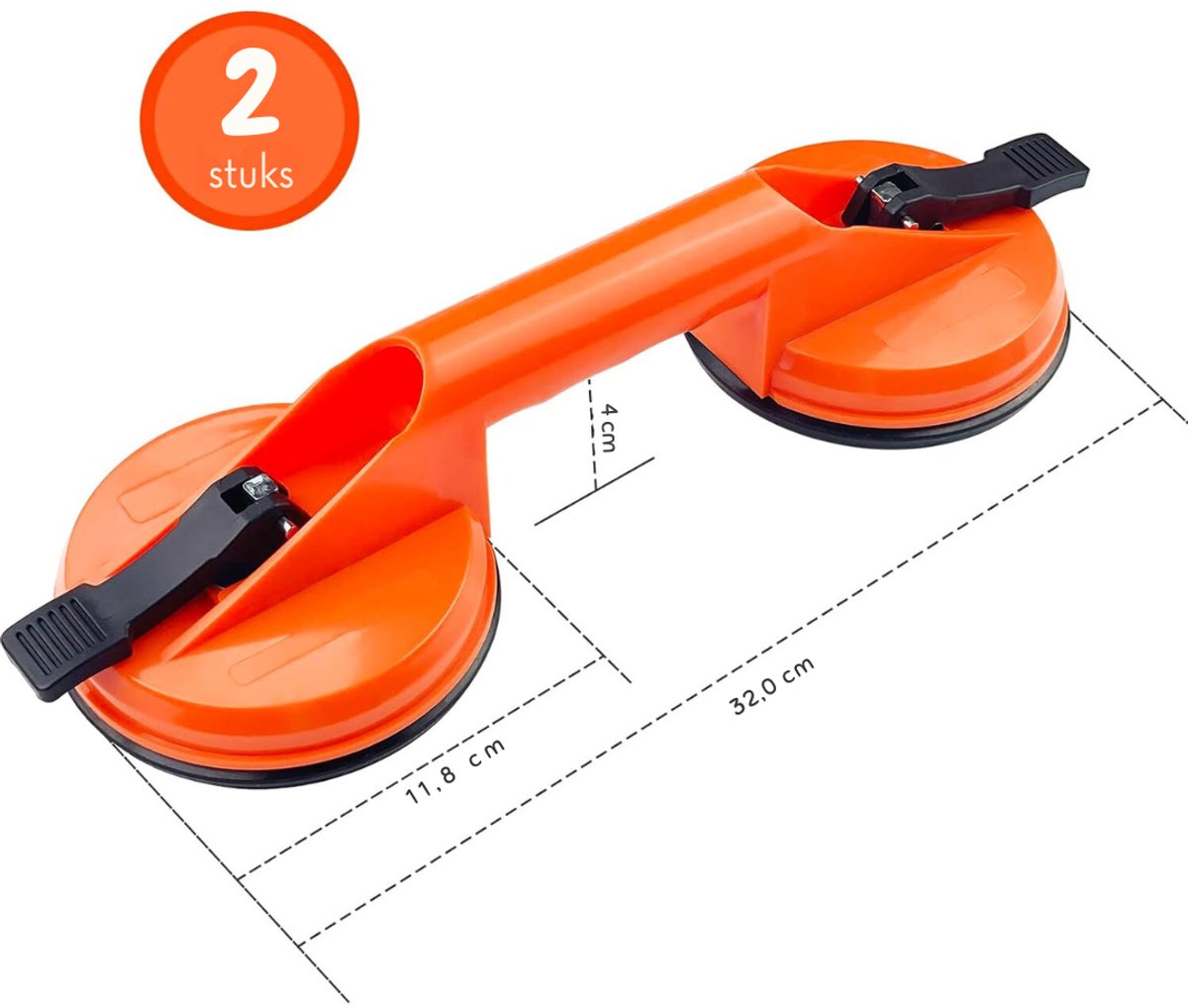 QUOVO® Tegeltiller – Tot 100 KG - Tegeldrager – Verpakking van 2 - Tegellifter - Tegeltiller Vacuum - Tegel zuignap – Voor Tegels, Laminaat, Ramen En Glas - Oranje - 33cm x 18cm x 9cm