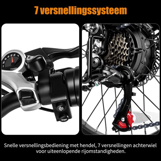 Vankel Elektrische Vouwfiets - 48V 556Wh Accu - 90Nm Koppel - 20 inch Brede Banden - Uitneembare Accu - Shimano 7 Versnellingen - Zwart van VANKEL — afbeelding 4