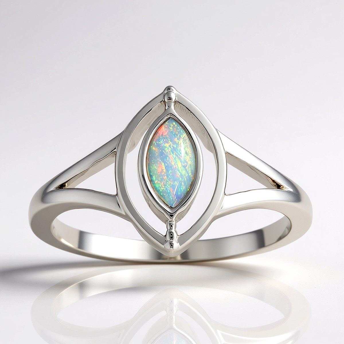 Cavill - Zilveren Ring - 925 Sterling Zilver met Platina Coating - Australische Opaal 0,152 ct Marquise Cabochon - Elegante Edelsteen Ring Dames