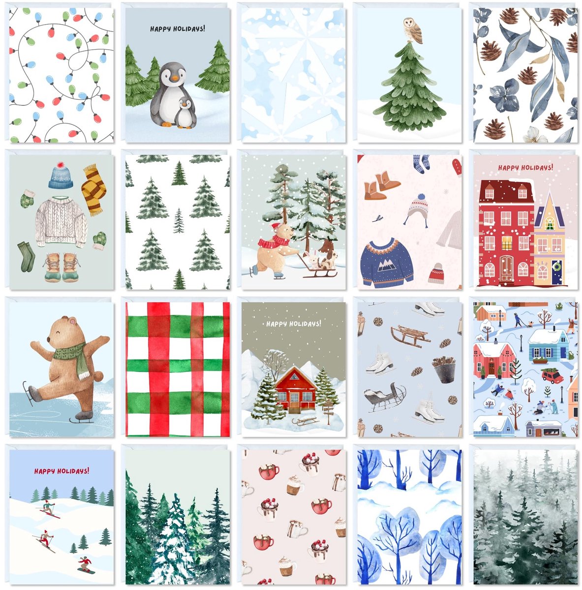 Solidchoice - Kerstkaarten Set - Assortiment van 20 Kwaliteitskaarten voor de Feestdagen