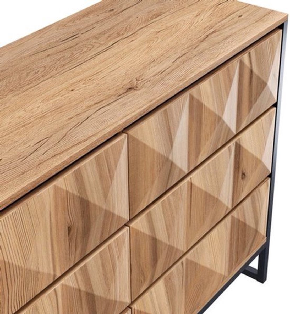 Dressoir – Opbergkast – Ladekast – Buffetkast – Woonkamerkast – Modern Design – Zwart Metalen Poten & Natuurlijke Houtdeuren