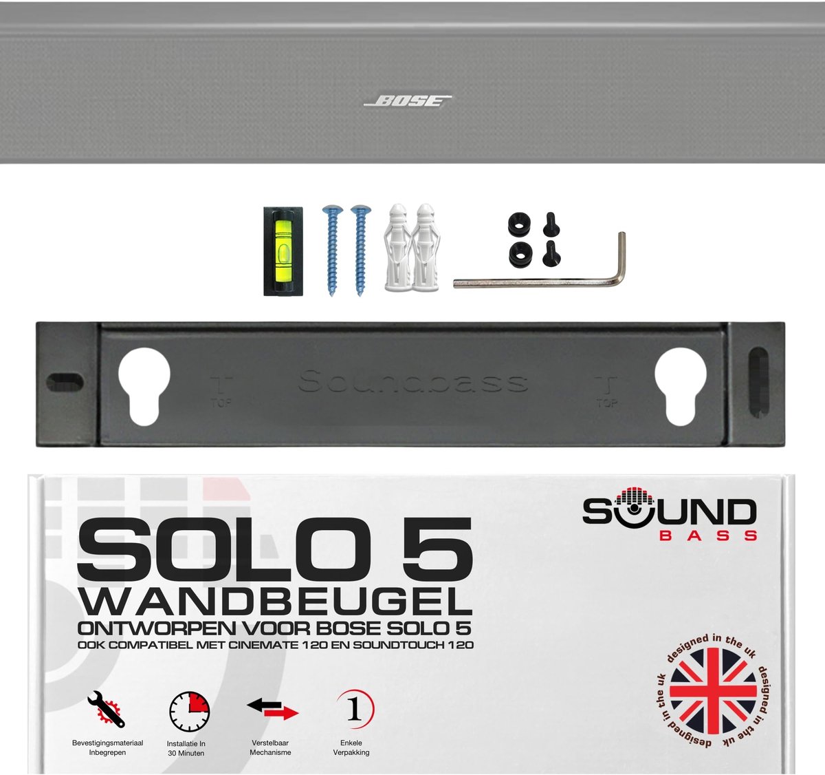 Solidchoice - Solo 5 Muurbeugel voor Bose Solo 5 Soundbar - Complete Montagekit