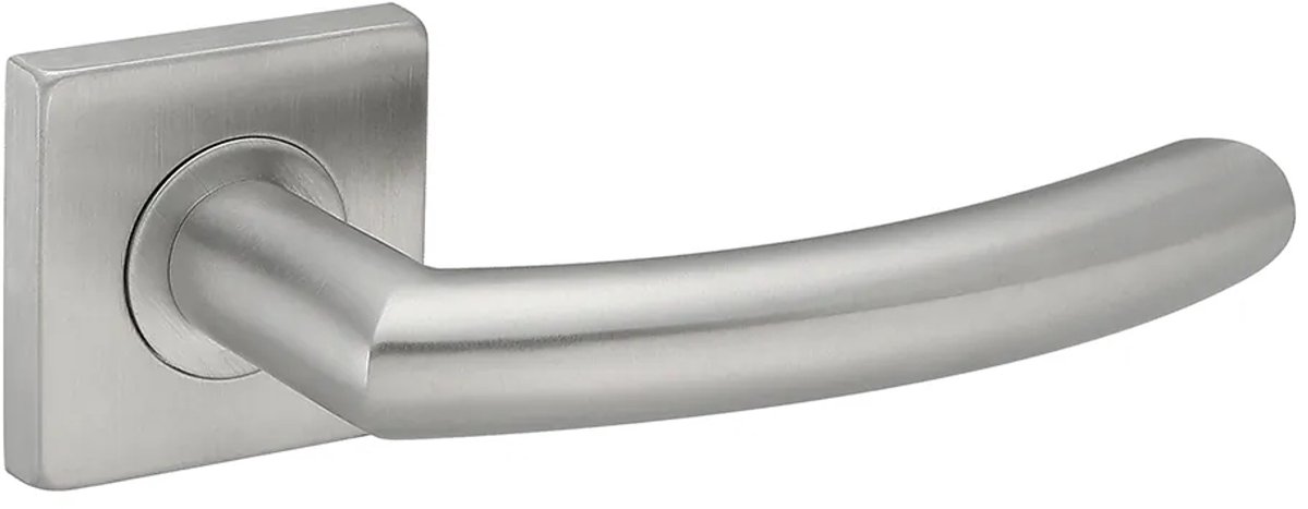 Deurkruk (2x) Donna rond 20mm haaks op vierkant rozet geborsteld RVS | RVS deurklinken