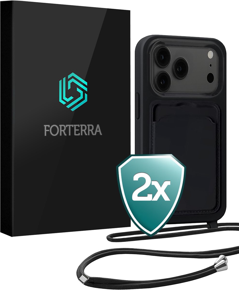 Hoesje Geschikt voor iPhone 18 Pro Max Case Siliconen Hoes Met Koord - Hoes Geschikt voor iPhone 18 Pro Max Met Telefoonkoord Hoesje Backcover - Zwart - 2 PACK