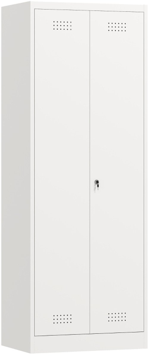 MIVRAY Kledingkast - Stalen Opbergkast Met Verstelbare Planken En Hangstang - Voor Garage En Berging - Crèmewit - 60x40x165 Cm