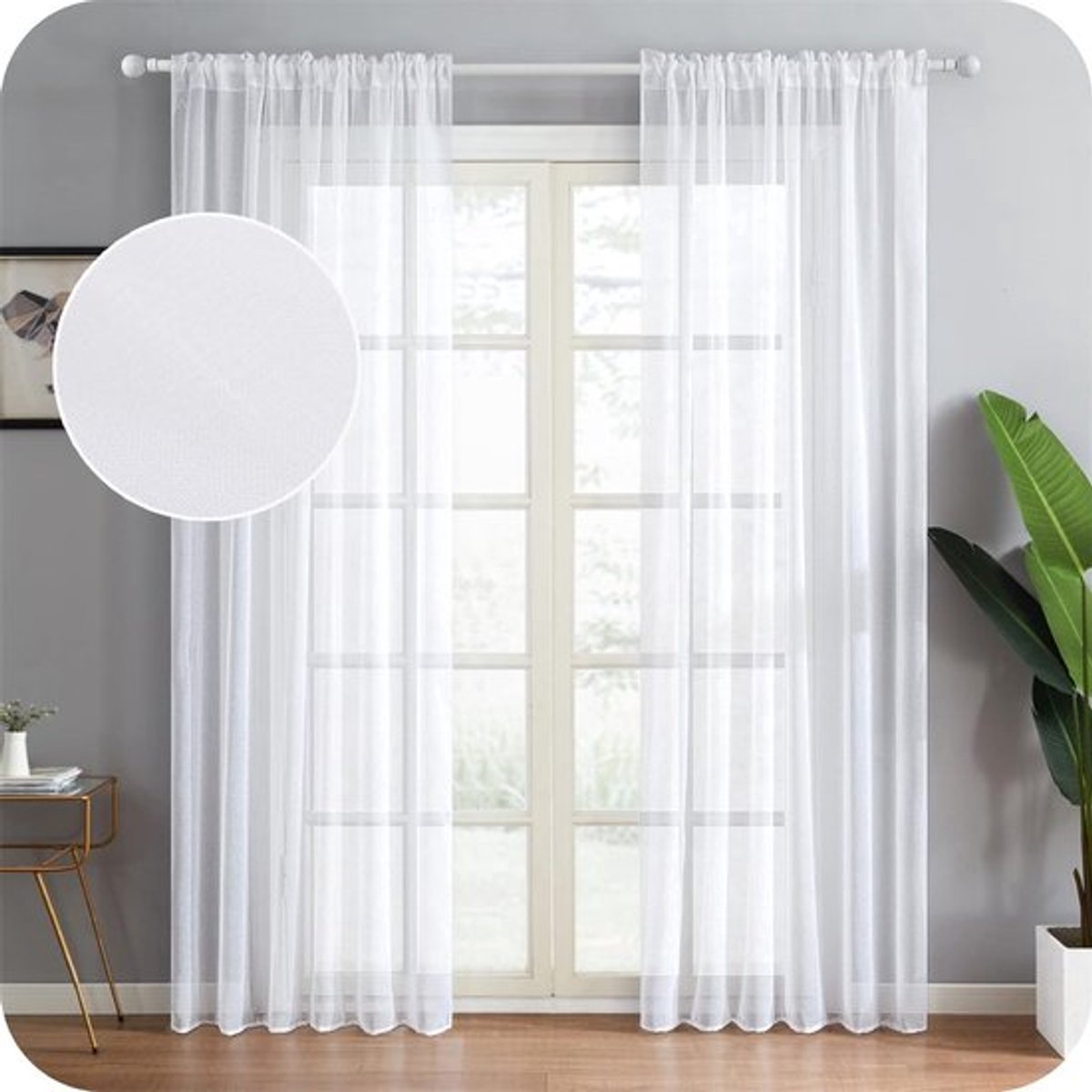 Semi-transparante voile gordijnen voor de woonkamer, 235 cm lang, 140 cm breed, set van 2 met lussen en trekkoord voor een stijlvolle uitstraling