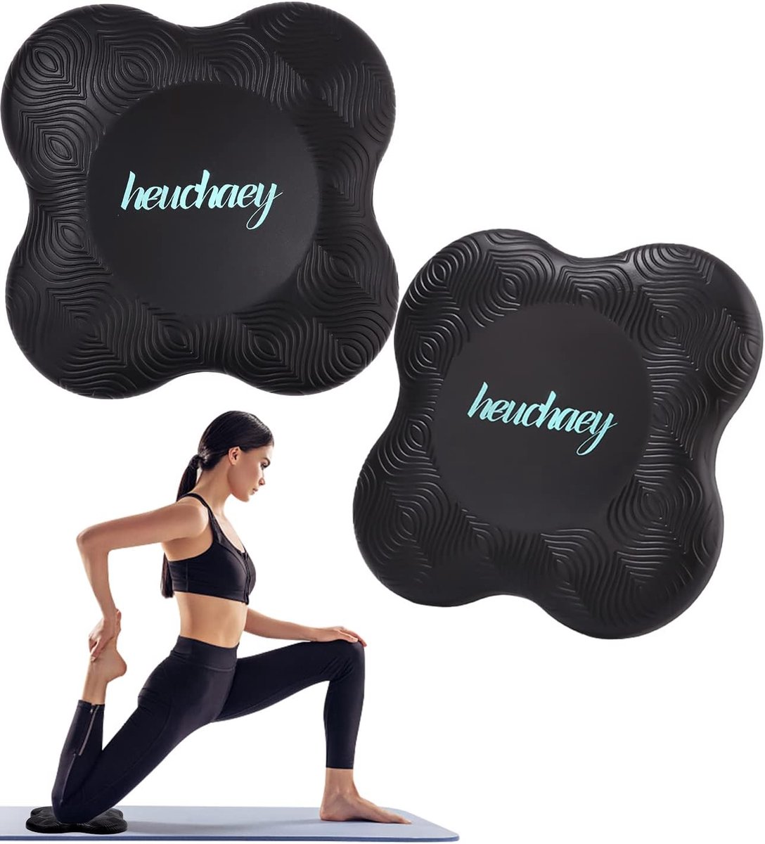 Yoga mat met kniebeschermers set van 2 - fitness knie- en elleboogbeschermers - anti-slip - slijtvast - kniebeschermers - 20*20cm zwart - geschikt voor yoga - pilates - sport - stretching - knie- en elleboogbescherming