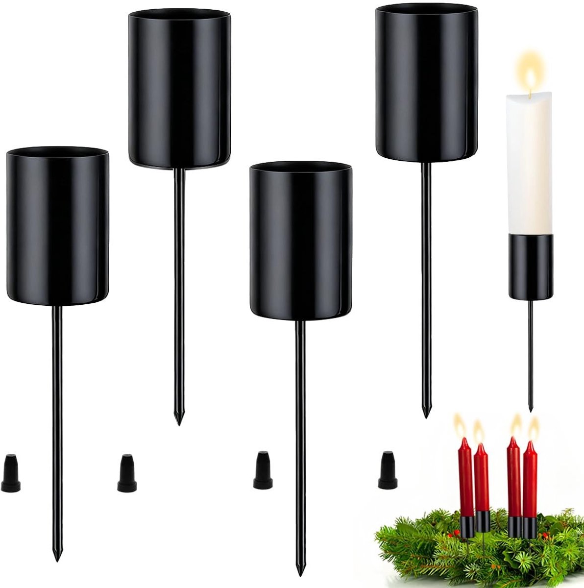 Solidchoice - Set van 4 Zwarte Adventskandelaars - Perfect voor Tafeldecoratie