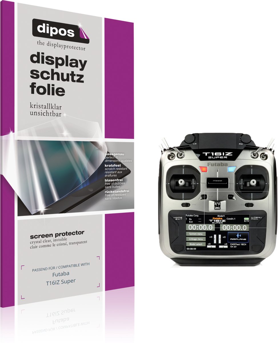 dipos – 2x Beschermfolie geschikt voor Futaba T16IZ Super | Krasbestendige & heldere Screenprotector Ultra-Thin