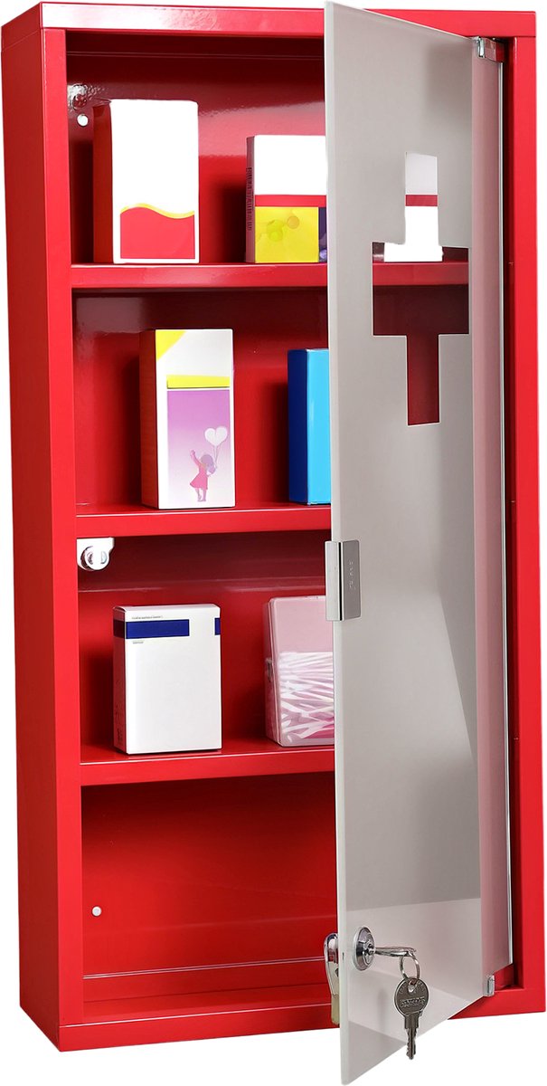 HOMCOM Medicijnkastje - Metaal - 30x12x60cm - Rood