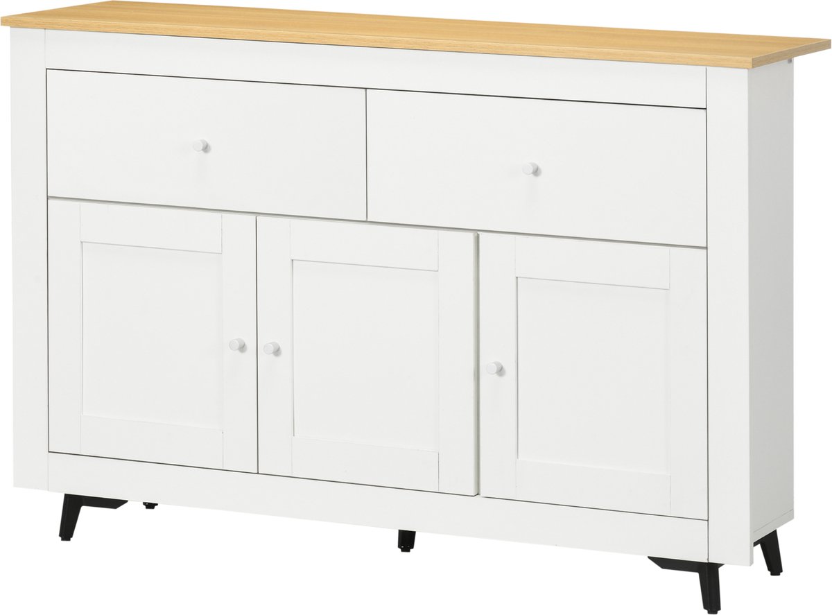 Keukendressoir met 2 laden en 3 deuren - opbergkast voor eetkamer- woonkamer - keuken - 117 x 35 x 80 cm, wit