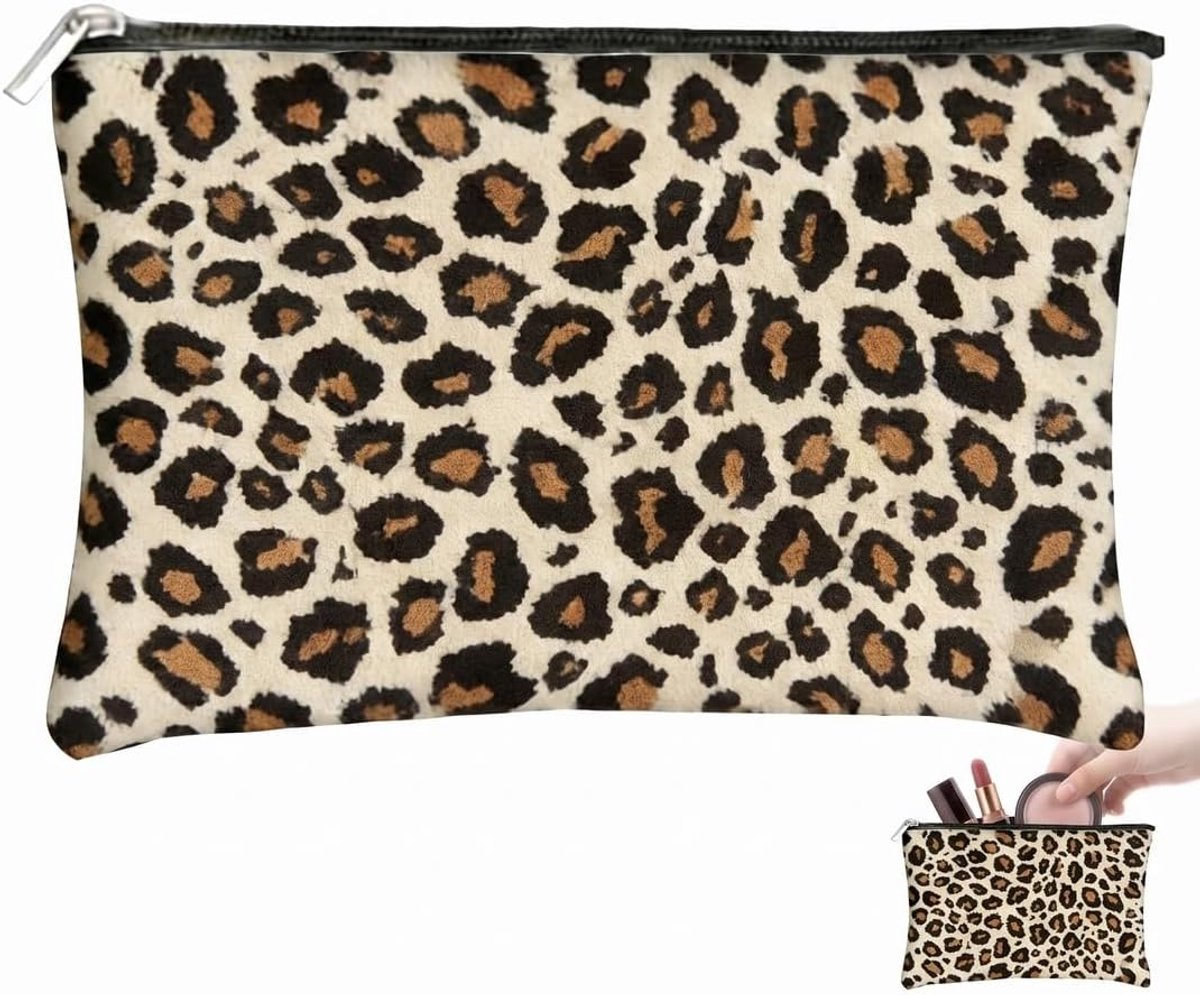 Retro make-uptas voor dames, cosmeticatas met grote capaciteit, reisaccessoires (luipaardpatroon B) - ShopVlot