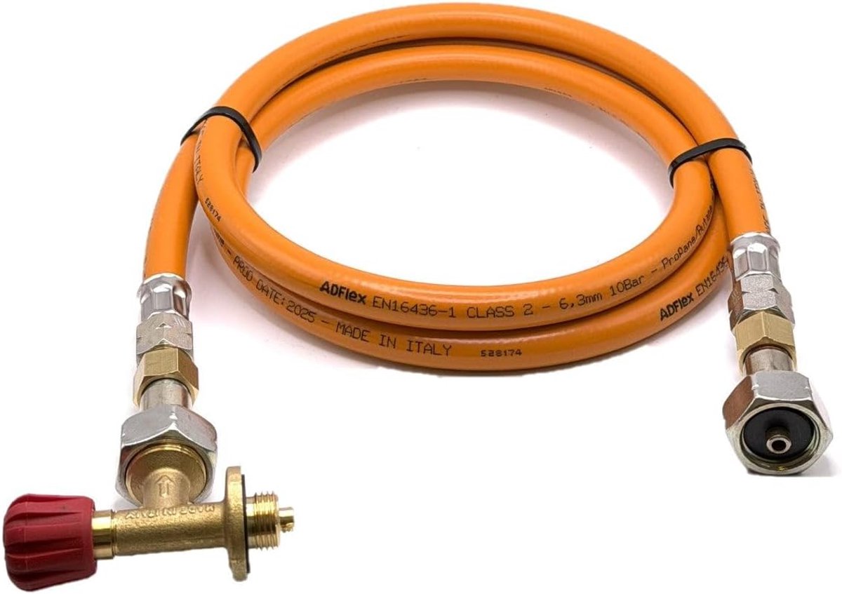 LPG Hogedruk Gasslangenset 1,5 m oranje - campinggascilinderklep inbegrepen voor 901, 904 & 907 butaanflessen - ShopVlot