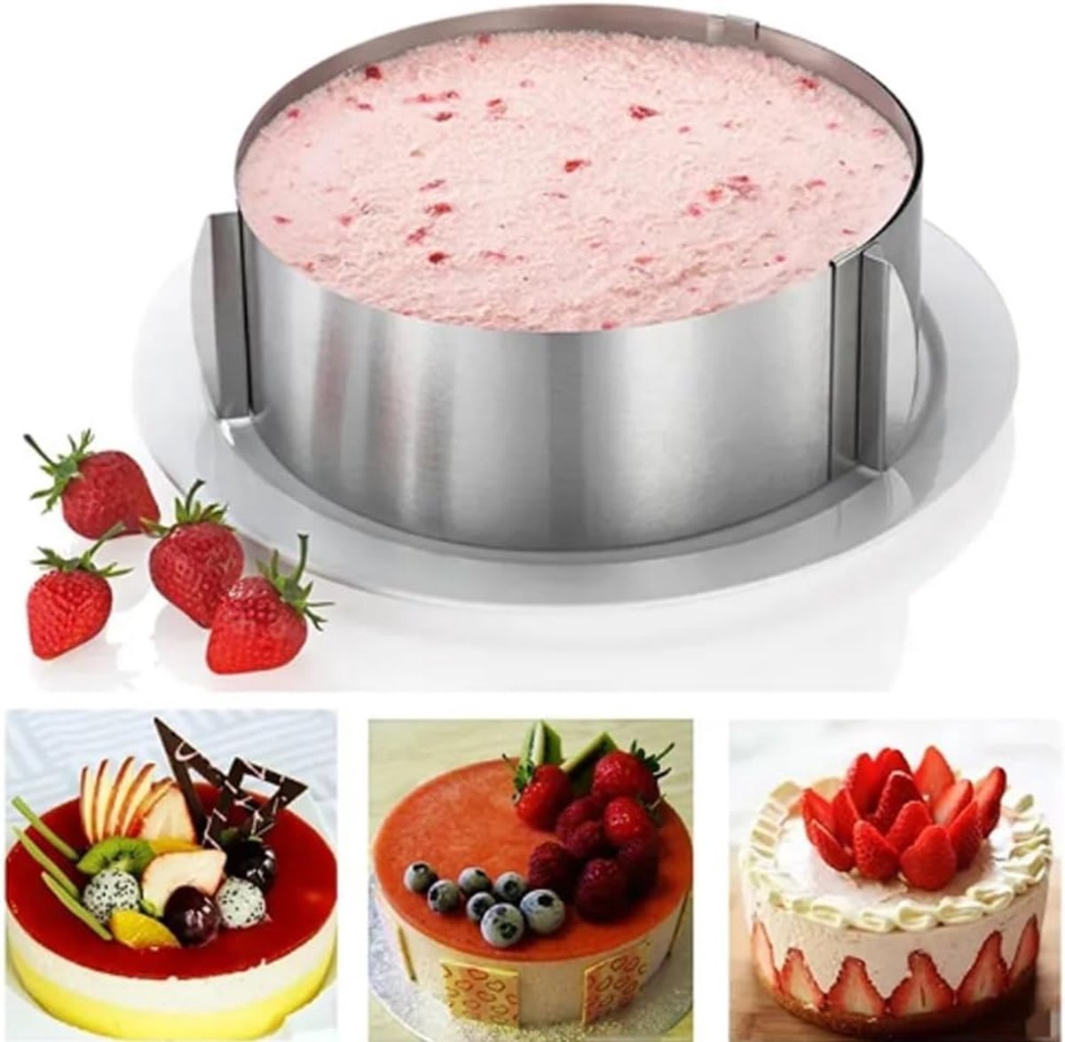 Karkar Cake ring, adjustable, 16-30 cm, height 8.5 cm, stainless steel, cake circle with engraved dish for cake - ShopVlot