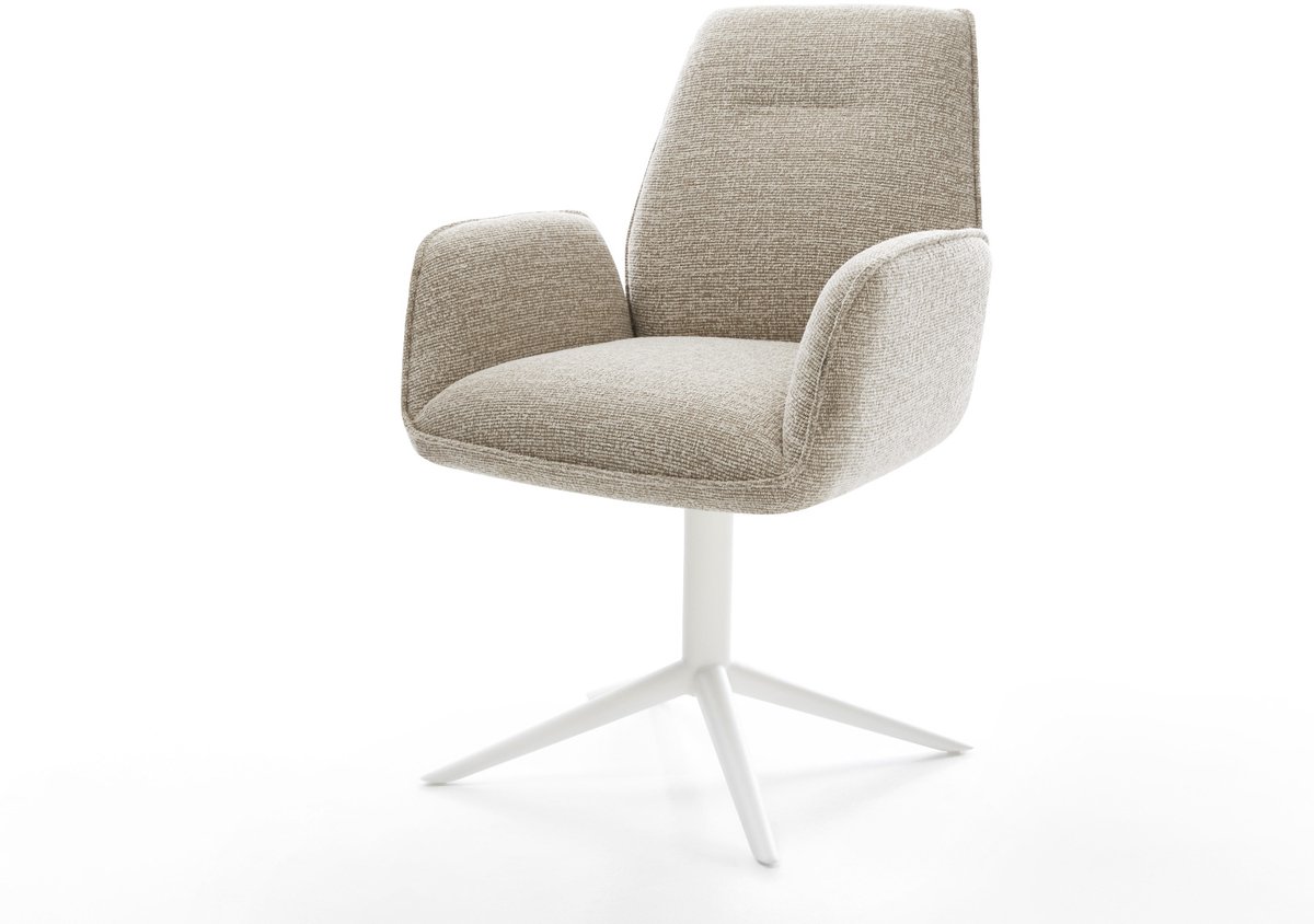 Eetkamerstoel Zoa-Flex kruispoot wit geweven stof beige 360° draaibaar rocker-functie pocketveer kern