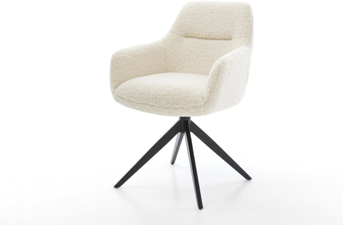 Eetkamerstoel Pejo-Flex kruisframe breed zwart teddy beige 360° draaibaar rocker-functie pocketveer kern
