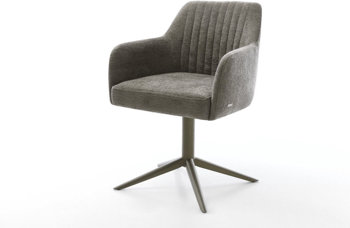 Eetkamerstoel Greg-Flex kruispoot afwerking met titanium bouclé zacht mud 360° draaibaar rocker-functie pocketveer kern