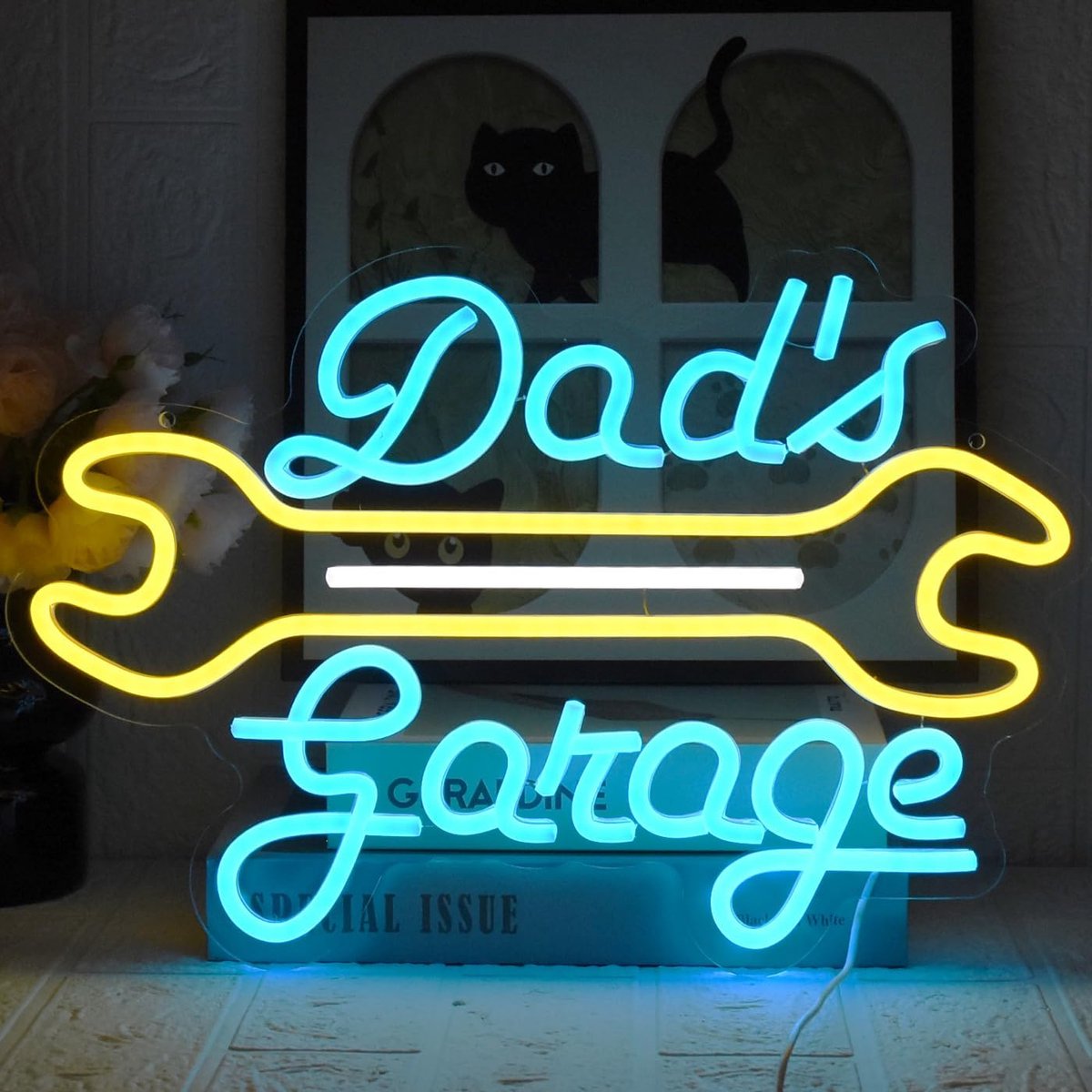 Dad's Garage Neon Sign Wrench Sign Sign Garage Neon Signs Dimmable Neon Lights for Man Cave Car Room Garages Repair - ShopVlot