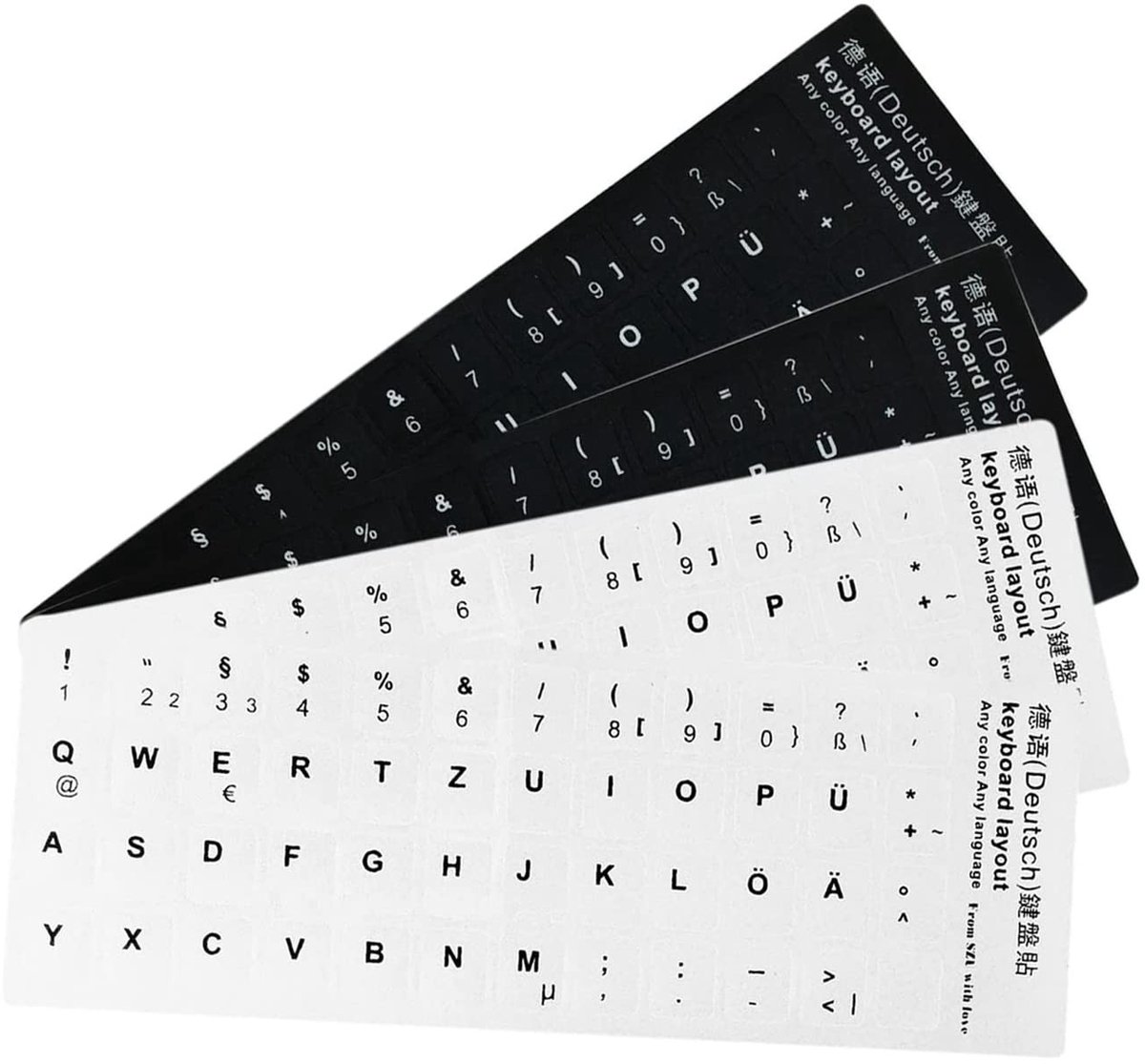Solidchoice - 4 Stuks Toetsenbordstickers voor Duits Toetsenbord - Vervangende Stickers met Witte Letters