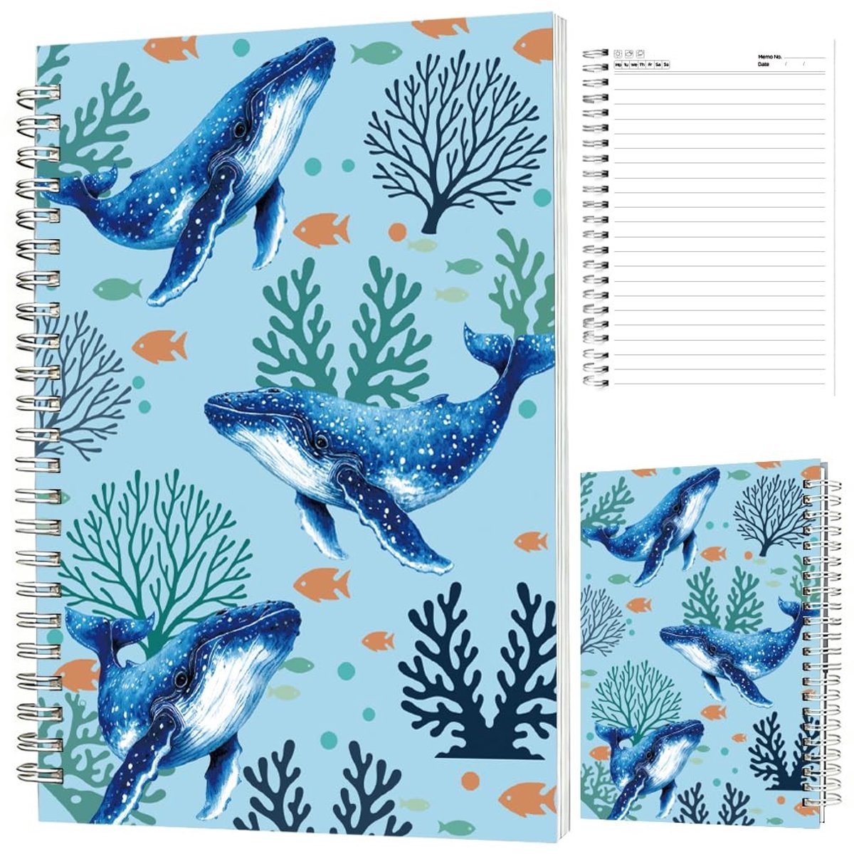 Solidchoice - Spiraalboek Oceaan Walvis - 14 x 20 cm voor Notities en Creativiteit