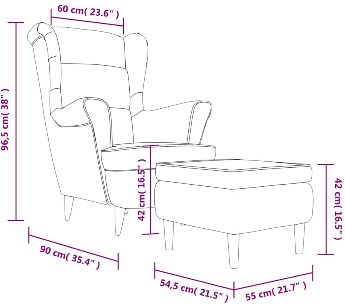 vidaXL vidaXL Fauteuil met voetenbank - afbeelding 4