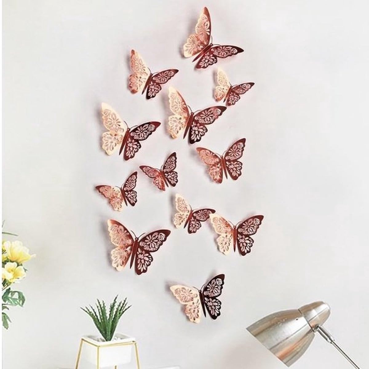Solidchoice - 3D Rosé Gouden Vlinders Muurstickers Set van 12 Stuks