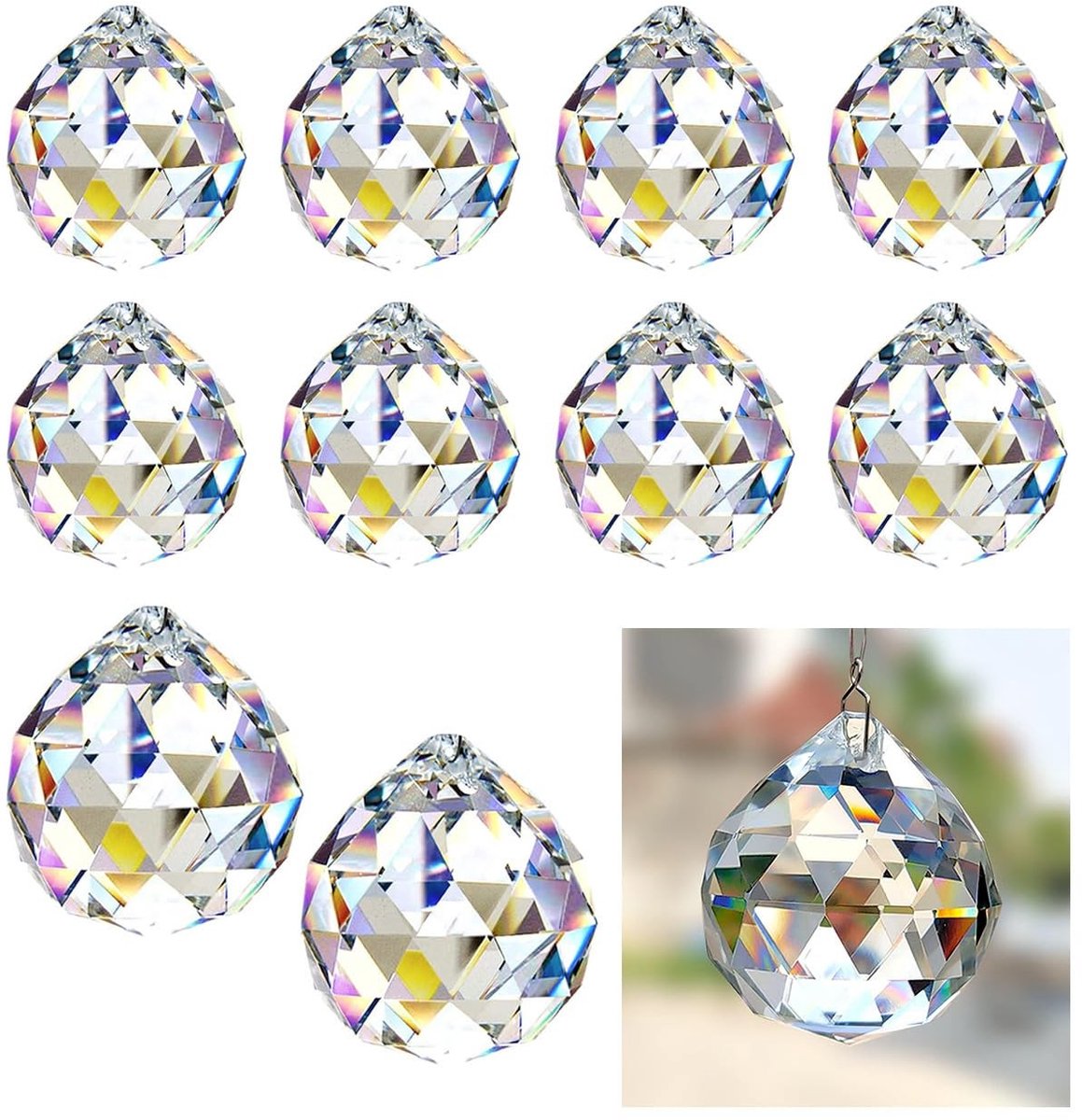 SnelShoppen - Sun Catcher Crystal 30 mm - 10 Stuks Kristallen Ballen Prisms voor Raamdecoratie - K9 Glas, Regenboog Effect, Decoratieve Hangers voor T