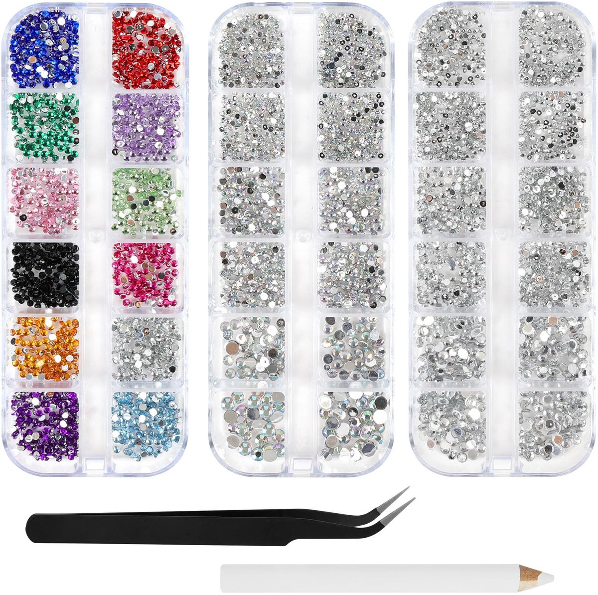 Strass-steentjes voor nagels, kristallen nagels, nageldecoratie met glinsterende pailletten, pincet en diamantenslijper, A