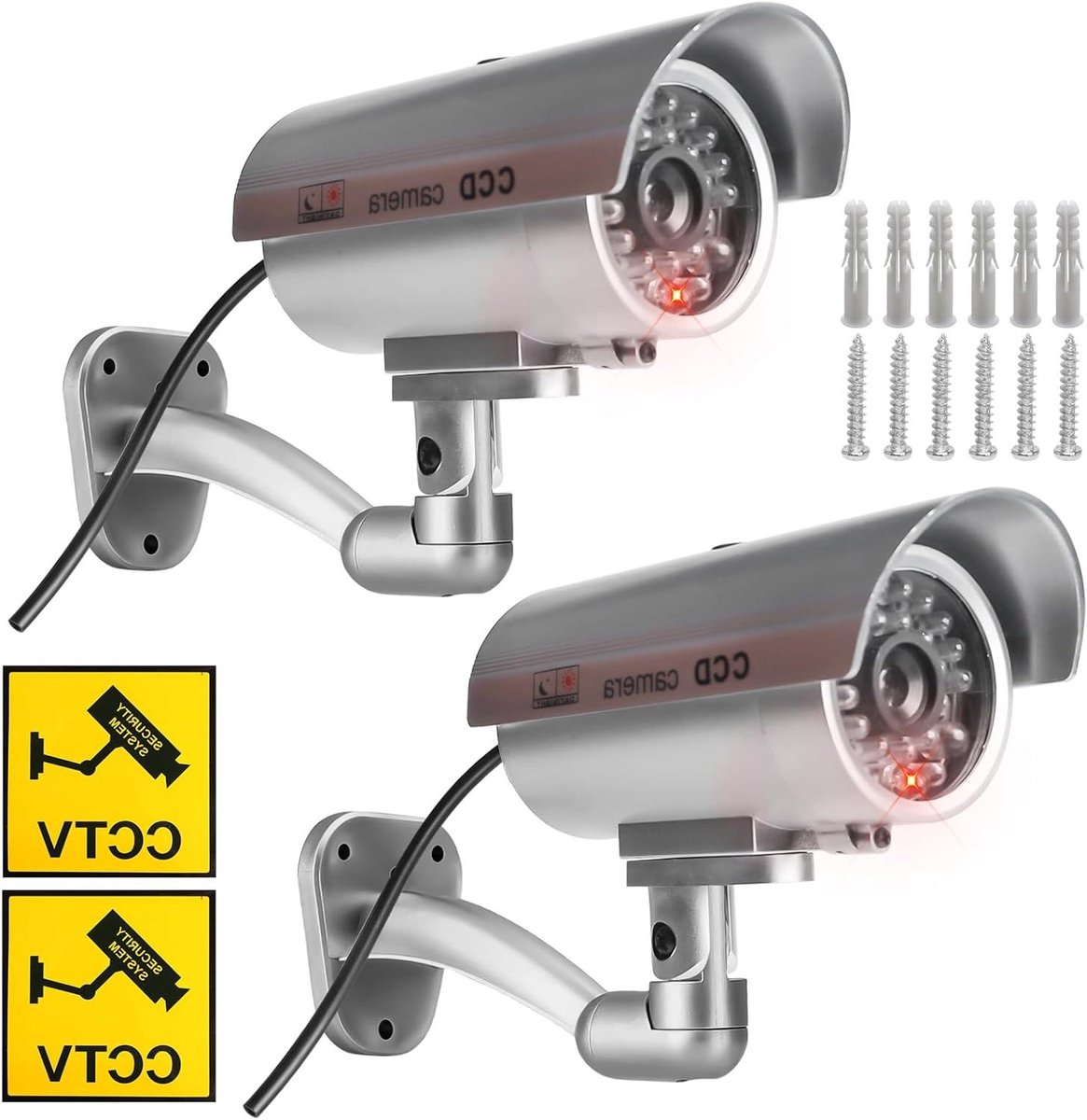 Dummy camera - Nep beveiliging - Afschrikken ongewenst - Knipperend rood led - 2 stuks - Zilver